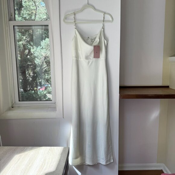 NWT Sachin + Babi Pema Satin Midi Dress White Pearl Gold Wedding Straps Size 10 - Picture 8 of 13